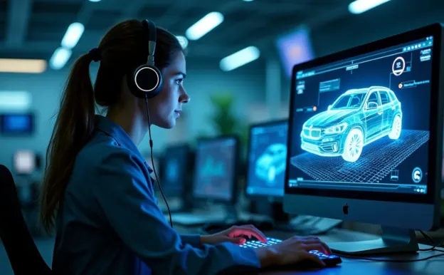 Home 59 Engineer working on automotive embedded systems design using 3D vehicle simulation at PiEmbSysTech Embedded Systems and VLSI Lab